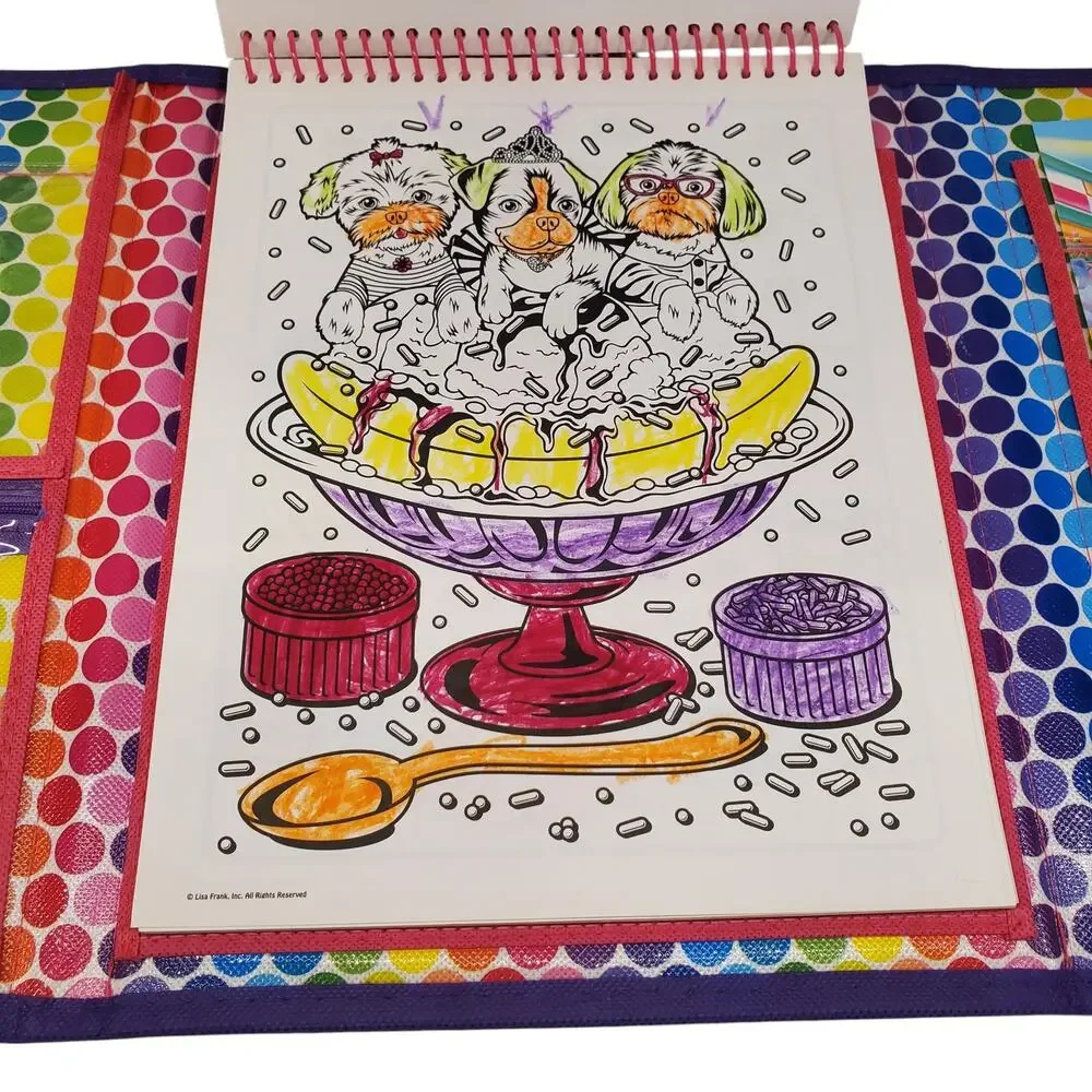 Lisa Frank Unicorn Tri Fold Portfolio 2016 Crayons Stickers Cat Leopard